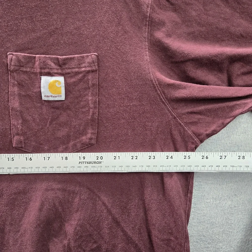 Carhartt Men Shirt XL Red K87 Long‎ Sleeve Pocket Shirt Logo Short